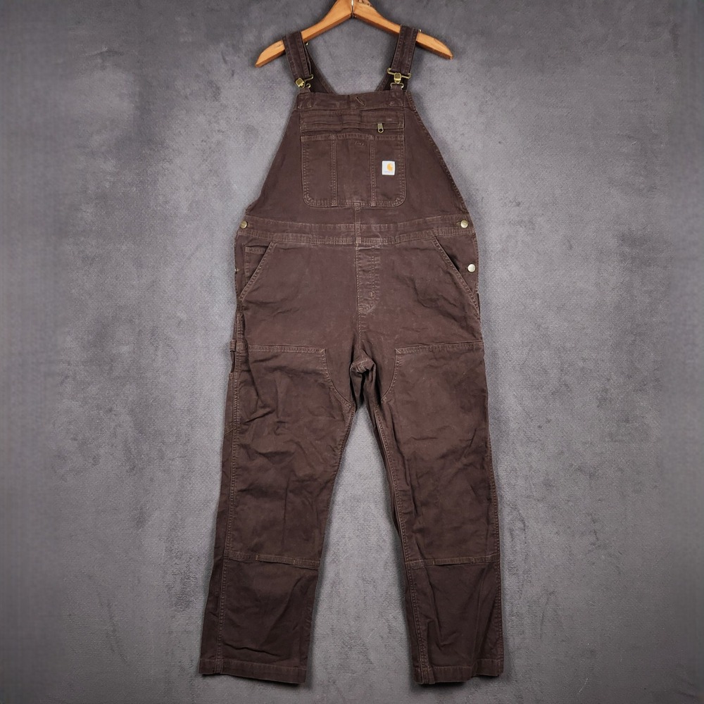Carhartt Double Knee Overalls Womens Large Short Brown Rugged Flex Loose Fit Bib
